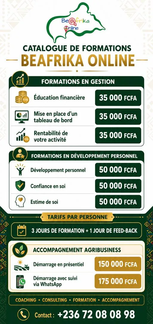Tarifs des formations Beafrika Online